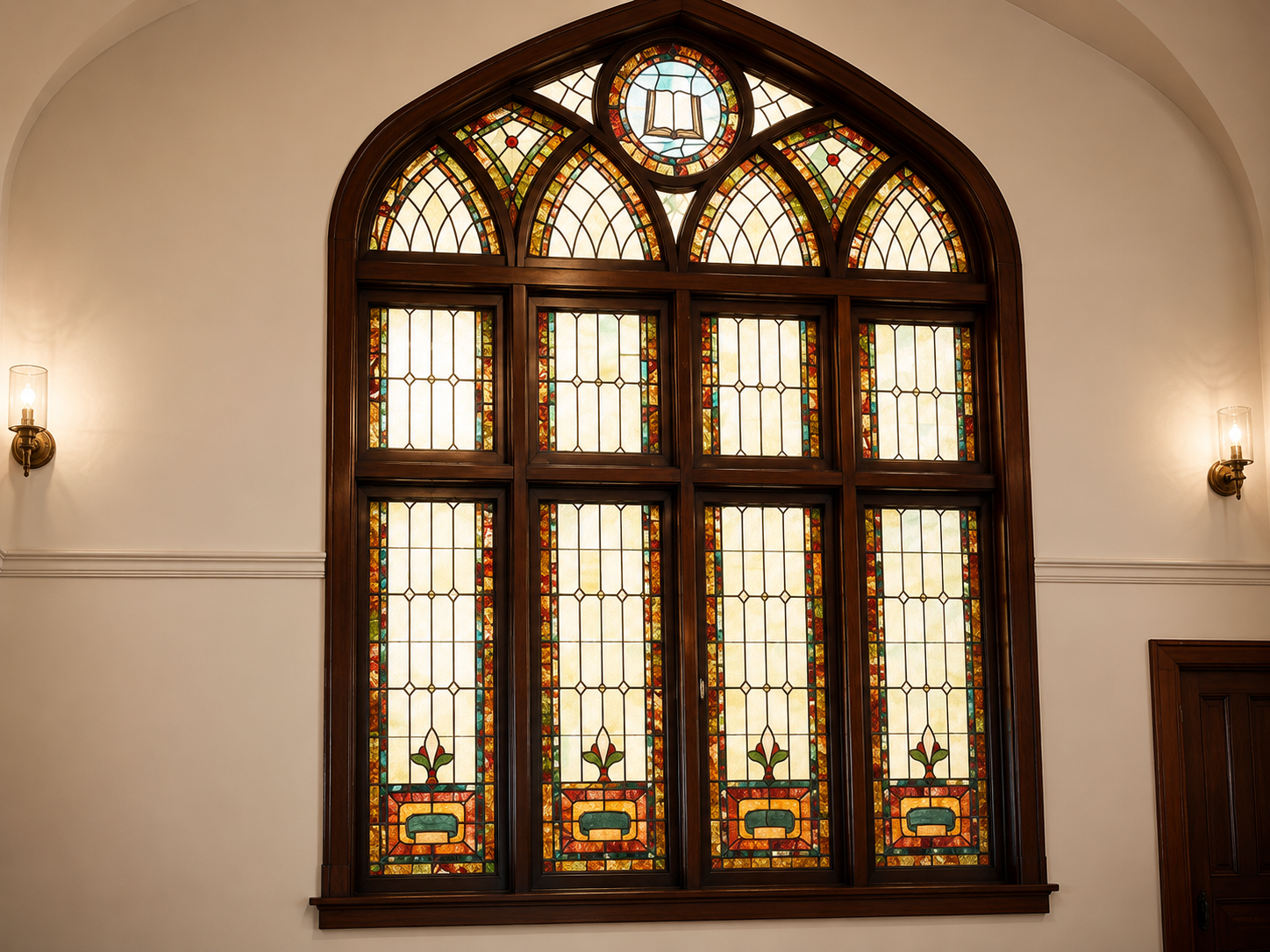 Stained glass window inside Immanuel Baptist Church